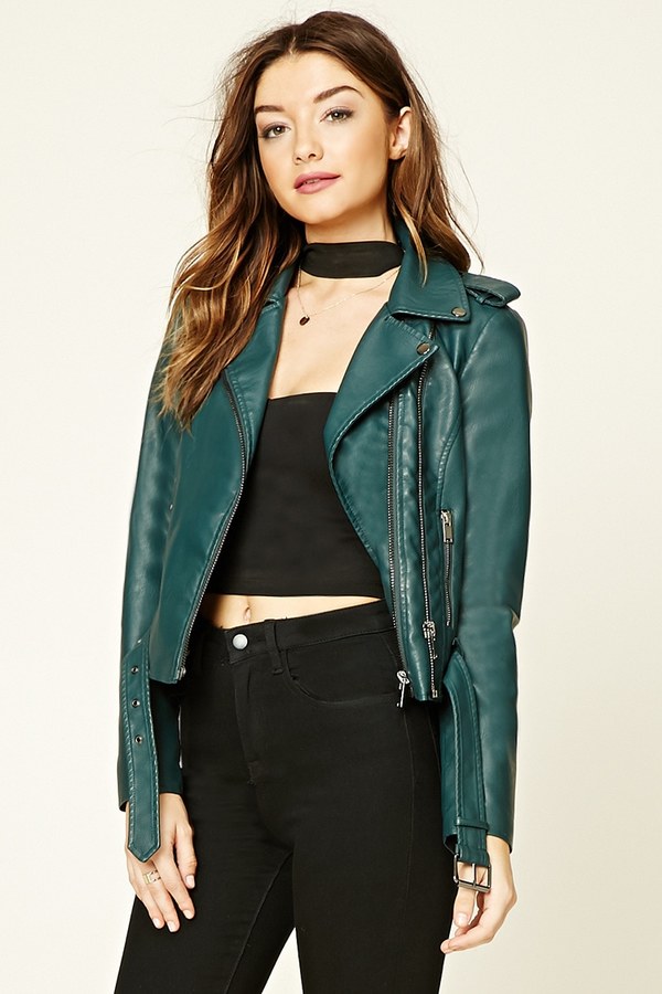 forever 21 green leather jacket