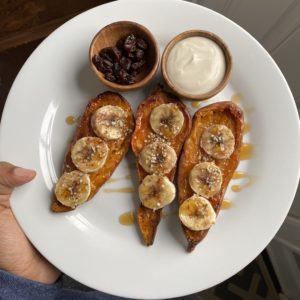 This is a picture of itsmeladyg's Healthy Baked Maple Banana Sweet Potatoes.