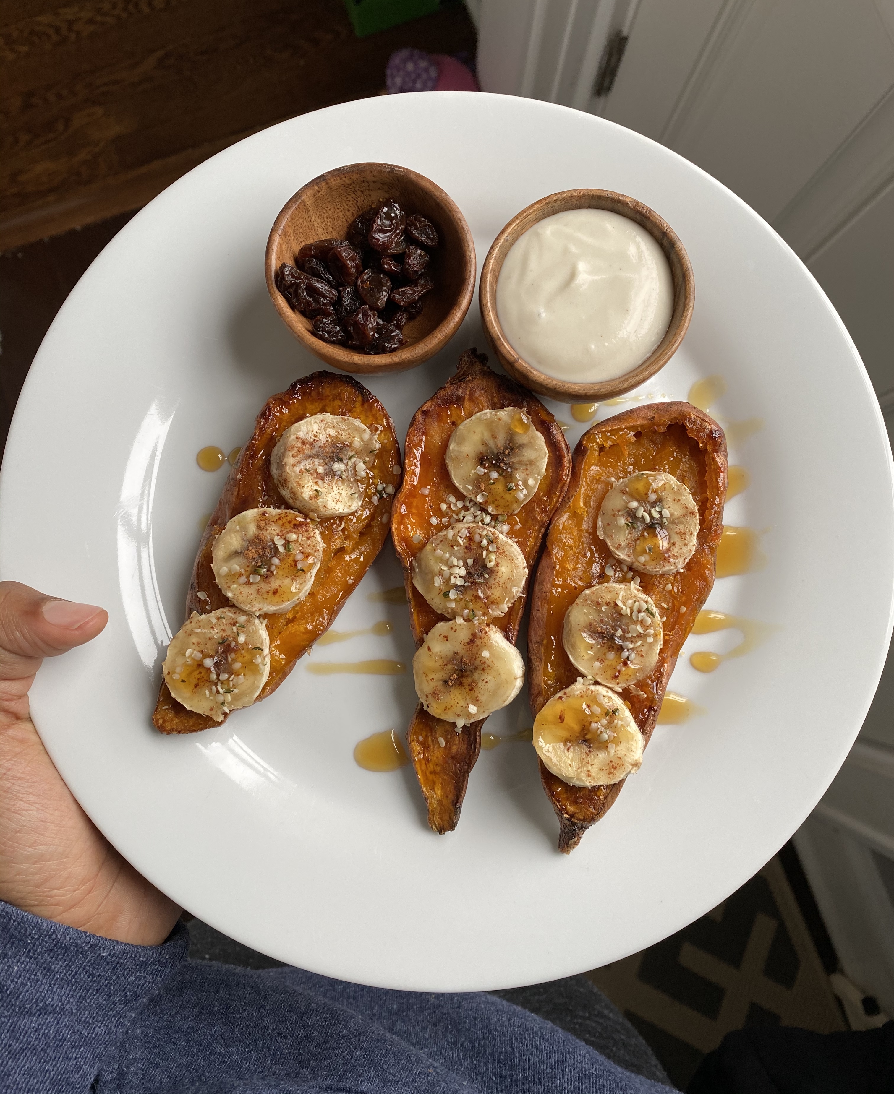 This is a picture of itsmeladyg's Healthy Baked Maple Banana Sweet Potatoes.